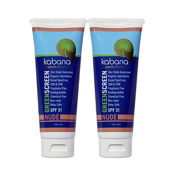 Green Screen Organic Sunscreen Zinc Oxide SPF 31 Tinted NUDE - Soy-Free - Vegan - Gluten-free - 8oz/230g As 2x4oz