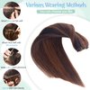 Sew in Hair Extensions Real Human Hair,Hand Tied Weft Hair Extensions Human Hair Bundles 18 Inch 100G Dark Brown Balayage Auburn Brown Hair Extensions Real Human Hair Weft Sew in Hair Extensions