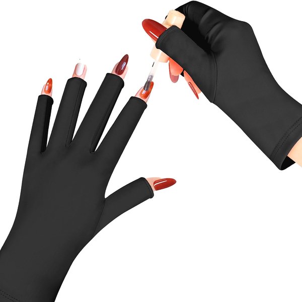 chemotex UV Nail Gloves: Professional UPF50+ Gel Manicure Protection - Art Skin Care Fingerless Gloves for Gel Nail Lamp, Shielding Hands from Harm, Black