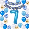 7th Birthday Decorations Blue Gold for Boys Girls, Number 7 Foil Balloons with Happy Birthday Banner for 7 Years Old Birthday Party Supplies Boys and Girls Blue Gold Themed 7th Birthday Party (7th)