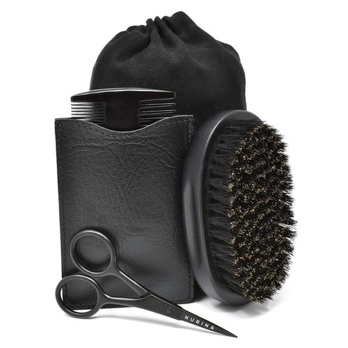 NURINA Beard Grooming Kit – Wooden Beard Comb for Men – Natural Boar Bristle Beard Brush – Stainless Steel Beard Scissors – Travel-Friendly Beard Shaping Tool Kit - Moustache Comb - Beard Kit For Men