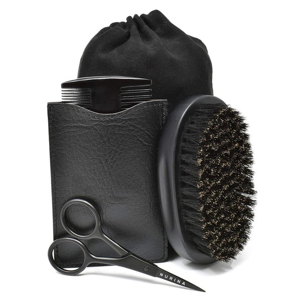 NURINA Beard Grooming Kit – Wooden Beard Comb for Men – Natural Boar Bristle Beard Brush – Stainless Steel Beard Scissors – Travel-Friendly Beard Shaping Tool Kit - Moustache Comb - Beard Kit For Men