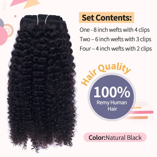 Vanalia Afro Kinky Curly Clip in Hair Extensions,3C 4A Clip Ins for African American Black Women,100% Remy human Hair,Double Wefted Natural Black, 9A 7 Pieces 18 Clips,120 Gram,14 Inch