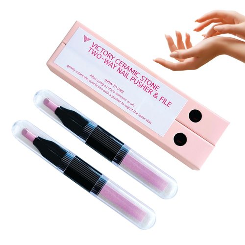 VICTORY NAIL 2PCS Victory Ceramic Stone Two-Way Nail Pusher & File (BLACK) Cuticle trimmer Manicure Tools Professional Nail File Pumice Fingernail Files