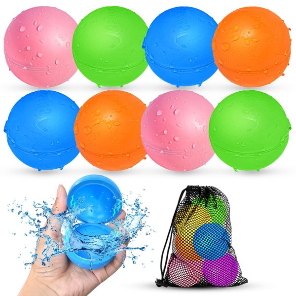SOPPYCID Reusable Water Balloons, Easy Quick Fill & Self-Sealing Water Bombs, Soft Silicone Water Splash Ball, Magnetic Water Ball for Outdoor Games, Summer Party(8Pcs)