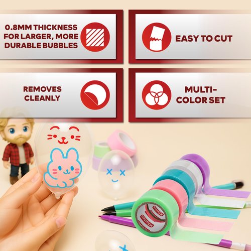 XFasten Nano Tape for Bubble Kit 5-Pack 200 Inch Multicolor Double Sided Nano Bubble Tape for Squishy Kit Colorful Reusable, Washable DIY Squishy Ball Maker for Arts, Crafts, Parties, Projects