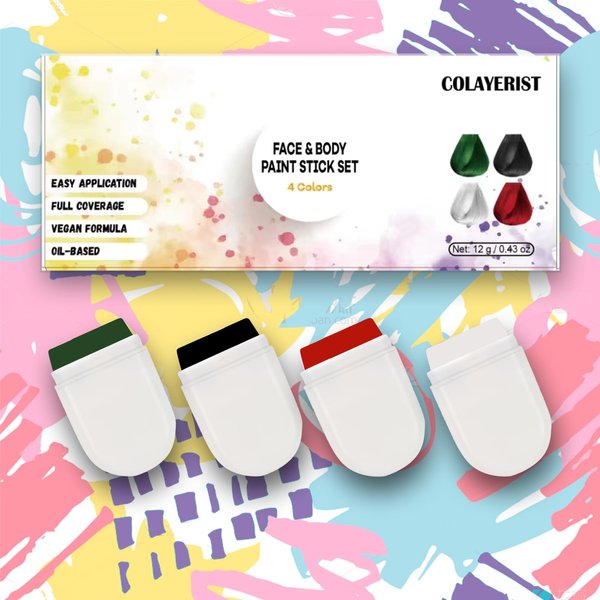 COLAYERIST Face Body Paint Sticks Black White Green Red , Face Painting Kit, Eye Black Halloween Face Makeup Kit, Face Paint Crayons for Costume Softball Football Baseball Halloween Accessories