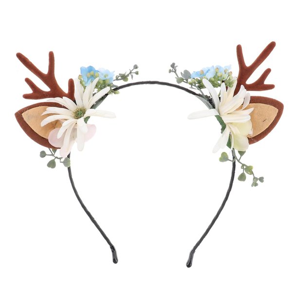 Antler Headband Christmas Deer Flower Headband Hair Hoop Berry Reindeer Hair Accessories for Party Festival (White)