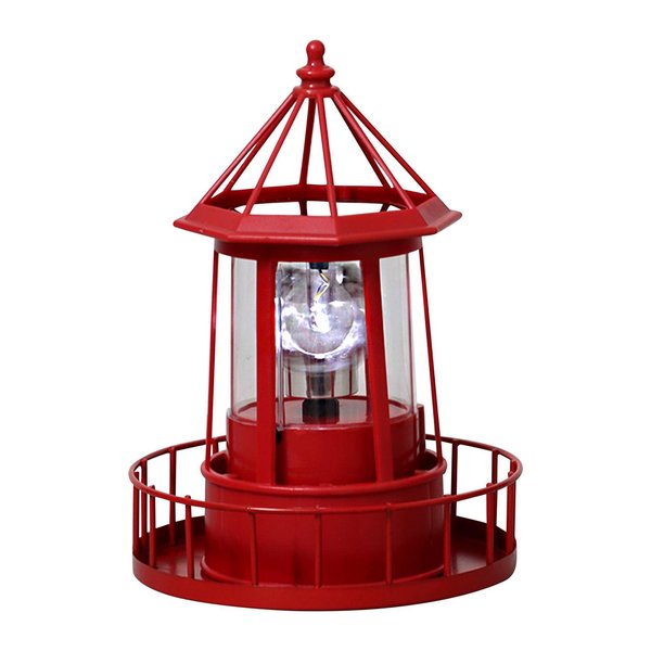 CALIDAKA LED Solar Powered Lighthouse, 360 Degree Rotating Lamp Waterproof Statue Rotating Lights Solar LED Rotating Lighthouse for Lawn Patio Pond Yard Outdoor Decor(Red)