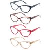 OLOMEE Women's Reading Glasses +2.00 Cat Eye Ladies Readers Stylish Modern Cateye Cheaters 4 Pack Lightweight Frame Comfortable Fit Spring Hinge