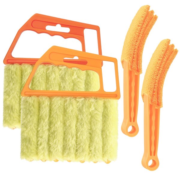 wugongshan 2 Pcs Window Venetian Blind Cleaner Duster Tools + 2 Pcs 7 Finger Duster Brush Cleaner, Microfiber Groove Gap Brush Duster for Wooden Window Blinds Shutters Air Conditioner Duster