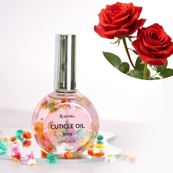 NOVAL Cuticle Oil with Flowers for Nails, Brush Cuticle Oil for Nail Growth, Moisturizing, Strengthening Oil for Cuticles, with Natural Blossom, 1 fl.oz (Rose)