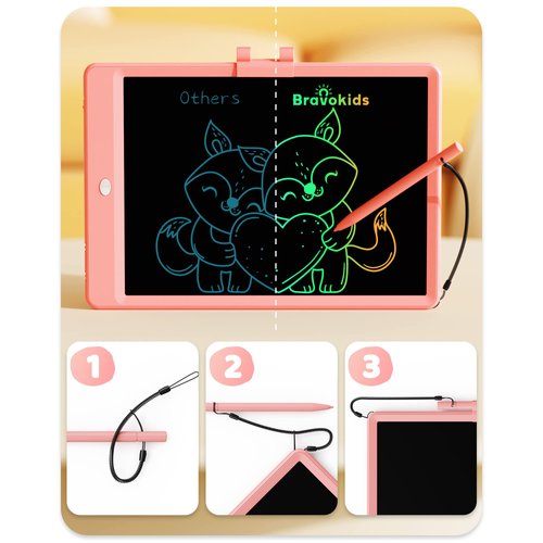 Bravokids 10 Inch LCD Writing Tablet for 3-8 Year Olds - Electronic Drawing Pad and Doodle Board as Educational Birthday Gifts for Girls and Boys (Pink)