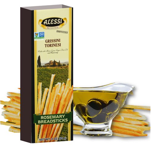 Alessi Imported Breadsticks, Rosemary Autentico Italian Crispy Bread Sticks, Low Fat Made with Extra Virgin Olive Oil (Rosemary, 3 Ounce (Pack of 3))