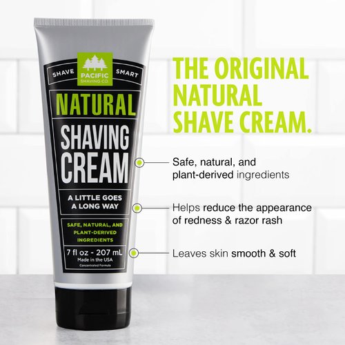Pacific Shaving Company Natural Shaving Cream - Shea Butter + Vitamin E Shave Cream for Sensitive Skin - Clean Formula for a Smooth, Anti-Redness + Irritation-Free Shave Cream (3.4 Oz, 2 Count)