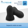 Flents Protechs Real Quiet Foam Ear Plugs for Small Ear Canals, Soft, Comfortable Hearing Protection for Sleep, Work, Travel & Loud Noise, NRR 31, Easy to Use, Black, 50 Pairs