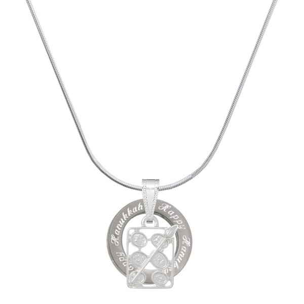 Delight Jewelry Silvertone 3-D Eye shadow Makeup Palette - Silvertone Happy Hanukkah Message Ring Necklace, 18"