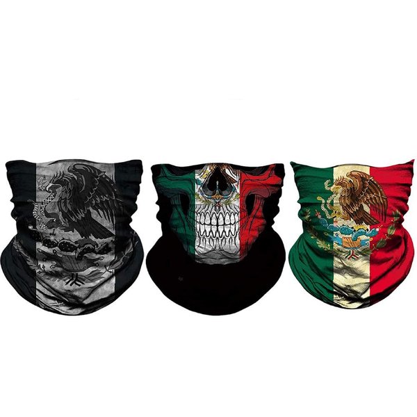 unbrand 3PCS Mexico Flag Magic Head Neck Gaiter Face Scarf Snood Neck Tube Outdoor Wrap Headwear UV Bandanas for Cycling Fishing Motorcycling Running Skateboarding
