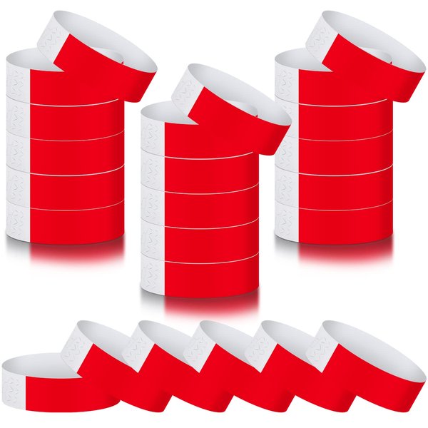 Tudomro 300 Pieces Paper Wristbands for Events Waterproof Neon Wrist Bands Concert Identification Wristbands Hand Bands for Events Adhesive Wristbands for Party (Red)