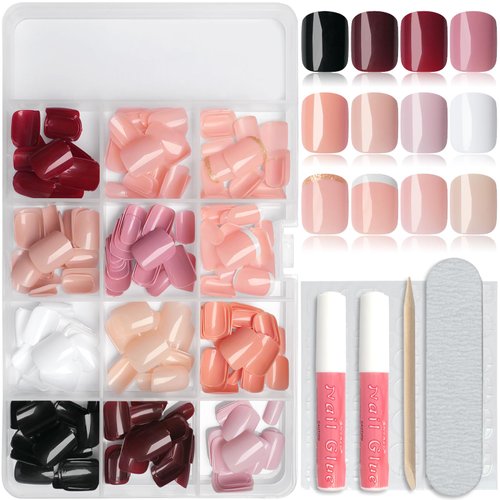 Lifextol 288pc Square Press on Nails Short Fake Nails with Glue and Adhesive Tabs, 12 Sizes Acrylic Nails Press on Nails Short Glue on Nails, Artificial False Nails Press ons Stick on Nails for Women