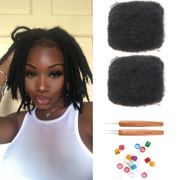 Afro Kinkys Bulk Human Hair for Dreadlock Extensions Repair Locs, Twists and Braids 8 Inch Tight Afro Kinky Bulk 100% Human Hair 30Grams each bundle (8 Inch, Natural Black, Pack of 2)