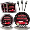 25 Guests Race Car Birthday Party Supplies Plates Napkins Forks Set Disposable Racing Car Tableware Paper Plates Dinnerware for Boys Kids Baby Shower Decorations Favors