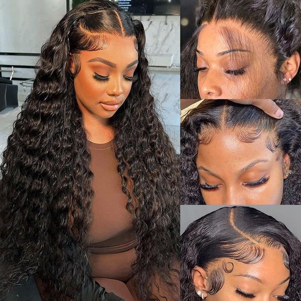 Aveiyce Human Hair Deep Wave Lace Front Wig, 24 inches, 13x6, Glueless, Pre Plucked, Transparent HD Lace, 180% Density, Curly, for Black Women