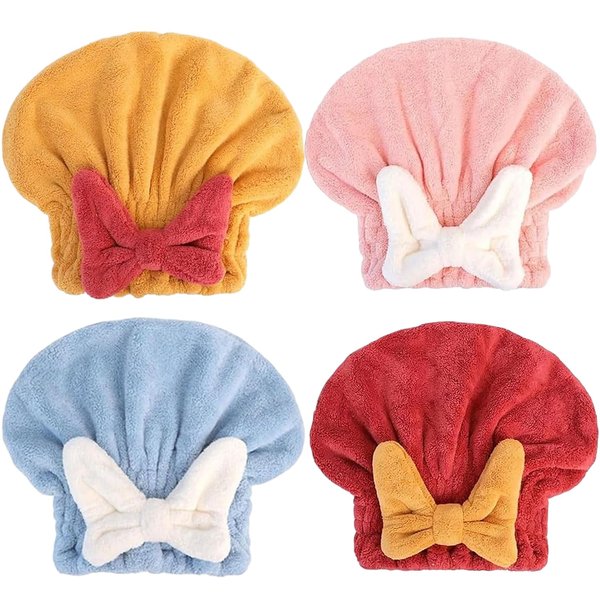 LUGEMA Super Absorbent Hair Towel Wrap for Wet Hair, Microfiber Hair Drying Caps Soft Absorbent Quick Drying Cap for Curly Thick Hair, Fast Drying Hair Turban Wrap Cap for Girls and Women (Yellow.)