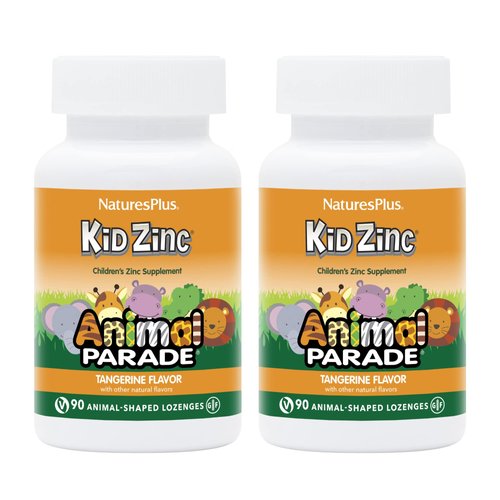 NaturesPlus Animal Parade KidZinc, Tangerine Flavor - 90 Animal-Shaped Lozenges, Pack of 2 - Organically Chelated Zinc - Vegan, Gluten Free - 180 Total Servings