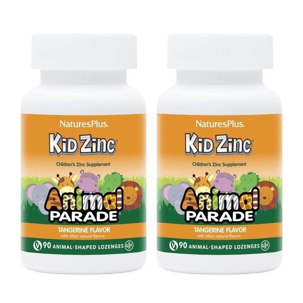 NaturesPlus Animal Parade KidZinc, Tangerine Flavor - 90 Animal-Shaped Lozenges, Pack of 2 - Organically Chelated Zinc - Vegan, Gluten Free - 180 Total Servings