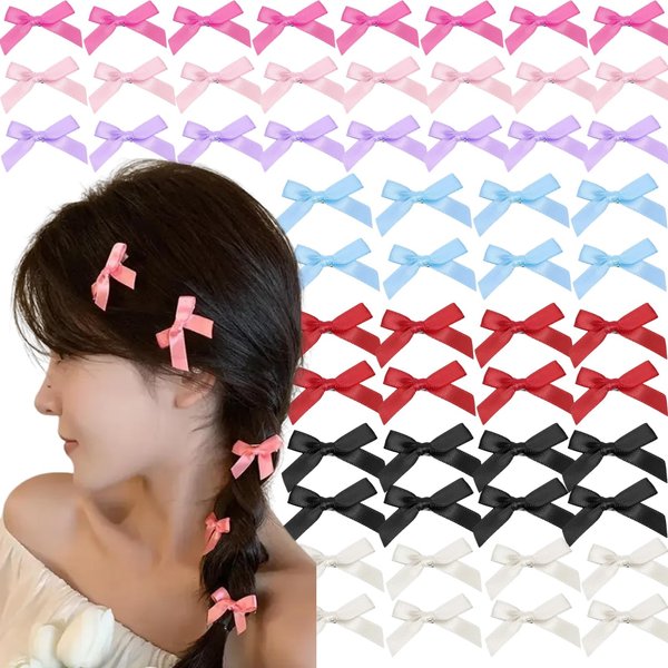 auwiyd 56 PCS Bow Hair Clips, Mini Bowknot Hair Clips, Bow Hair Clips, Satin Bow Hair Ribbon Alligator Clips Mini Bowknot Hair Accessories for Women Girls