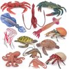 Sea Ocean Marine Animal Model Playsets 13 PCS Octopus Squid Crab Shrimp Hermit Crab Sea Turtle Action Figure Desktop Decoration Collection Party Favors Toys for Boys Girls Kids 5 6 7 8 Year Old