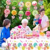71 Pcs Candyland Party Supplies, Candy Tableware Set Serves for 8 Guests, Candy Tablecloth Lollipop Plates Spoons Knives Forks Napkins for Girls Kids for Baby Shower Lollipop Birthday Party Decor