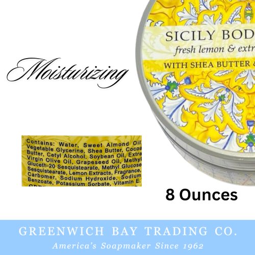 Greenwich Bay Trading Destination Body Butter 8oz | Luxurious Moisturizing Cream | Enriched with Shea Butter & Essential Oils for Deep Hydration | Perfect for Dry Skin | Travel-Friendly Sicily