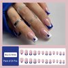 Press on Nails Short Medium Square Nails 24 Pcs, French Blue White Fake Nails with Heart Accents - Glue Nail Kit Reusable Acrylic False Nails for Women, Blue Heart Square