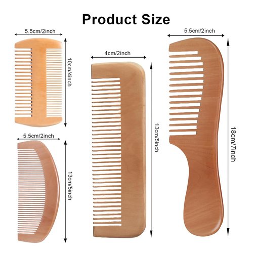 4 Pcs Wooden Comb Set for Women Men - Wide Tooth Wood Comb for Curly Hair, Natural Bamboo Detangling Comb Beard Comb Labor Comb Birthing Comb Handmade Comb for Long Thick Wavy Hair with Gift Bag