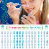 JANYUN 96 Pcs Kids False Nail Press on Nails Kids Full Cover Short False Nails Children Nail Tips Lovely Gift for Kids Little Girls Nail Art Decoration (Blue Theme)