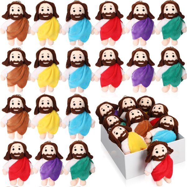 HyDren 24 Pcs Mini Jesus Stuffed Plush Toys Bulk Christian Religious Jesus Plush Dolls Nativity Stuffed Pendant Christ Savior Jesus Gifts Favor for Easter Sunday First Communion Christening