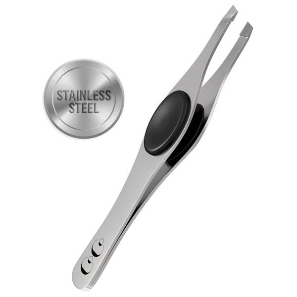 Professional Tweezers for Facial Hair Removal for Women Men, Sharp, Slanted Pointed Tip, Best Tweezers for Men, Precision Eyebrow Plucking Shaping, Medical Grade Stainless Steel, incl Travel Pouch
