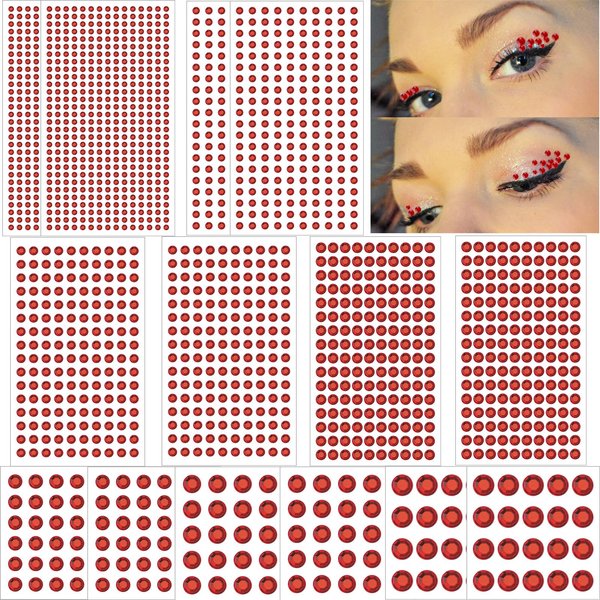 HoveBeaty 2102pcs Face Gems Stick on, Self Adhesive Hair Jewels Face Rhinestones Stickers Bling Jewels for for Face Hair Nails Makeup Clothes Shoes Bags DIY Craft, 7 Size 14 Sheets (red)