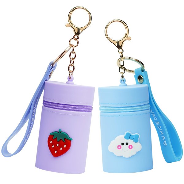 Leikedun 2 Pack Chapstick Holder Keychain Lip Balms Holder Mini Lipstick Case with Keychain for Women Girl Portable Lipgloss Coin Storage Organizers for Purse(Silicone)