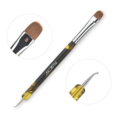 Rolabling 2-Way Professional French Nail Art Brush Dotting Pen 100% Kolinsky Sable Brush for Acrylic UV Gel Nail Art Design Dotting Brush Tool