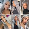OiMiGO 13x4 Lace Front Wigs Human Hair Pre Plucked 180 Density 22 Inch Straight HD Transparent Lace Frontal Wigs Human Hair for Women,Real Human Hair Lace Wig with Bleached Knots(#Grey,22Inch)