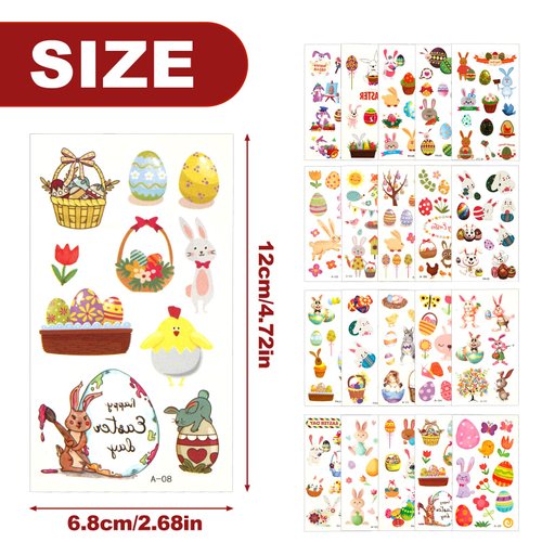 20 Sheets Easter Tattoo Sticker for Kids, Various Styles Colorful Egg Basket Bunny Temporary Tattoos Cute Rabbit Tattoo Easter Party Favors Gift Bag Stuffer
