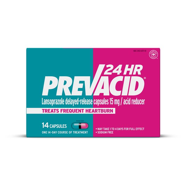 Prevacid 24HR, Lansoprazole Delayed-Release Capsules 15 mg, Acid Reducer, Clinically Proven, Treats Frequent Heartburn, 14 Count