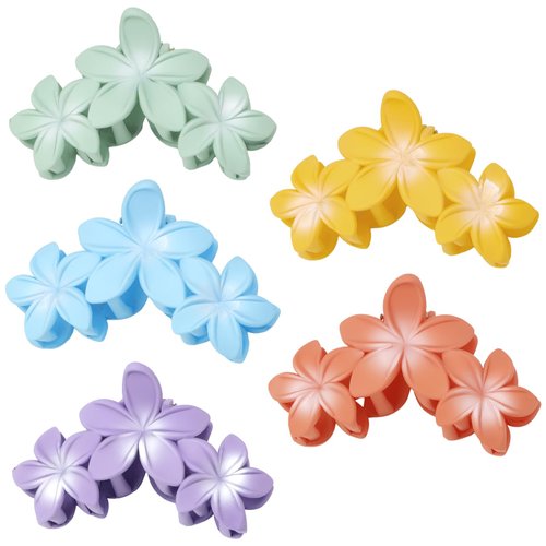 KICOSY 5PCS Flower Hair Clips for Women, Hawaiian Flower Claw Clips for Thick Hair, 4.2 inches