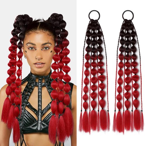 Colored Hair Extensions, Behufun 2Pcs 20" Lightweight Colored Hair Extensions for Kids Bubble Ponytail Extension with Hair Tie, Ombre Crazy Hair Day Accessories for Girls Festival Rave B45