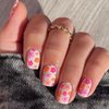 24 Pcs Colorful Floral Press on Nails Short Square Fake Nails with Glue Natural & Fit False Nails with Flower Design Acrylic Glue on Nails Glossy Reusable Stick on Nails for Women DIY Charm Manicure