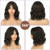 Dark Brown Wavy Bob Wig Natural Brown Curly Bob Wig with Curtain Bangs for Black Women,Synthetic Short Brown Curly Bob Wigs with Bangs Bob Curly Wavy Wig Shoulder Length Wig for Daily Use 4#