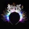 RENEMEGO Happy 50th Birthday Headband - Handmade LED Glowing Light Up Laser Birthday Crown 50 Years Old Bday Tiara Flashing Hair Hoop for Women Party Favors Gifts Photography Decoration Supplies